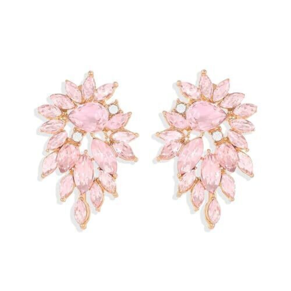 2370 Marquise Sparkly Pink Rhinestone Statement Drop Earrings Vintage